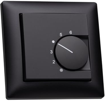 Raumthermostat schwarz mit Busch Jäger Balance SI 1-Fach Rahmen 1721-915 schwarz + Abdeckung 55x55mm, für Fußbodenheizung Kontaktausführung Öffner für Stellantriebe 230V stromlos geschlossen (NC)
