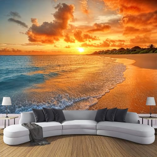 ZISTRCBAO Carta Da Parati Fotografica Tramonto Sul Mare, Scenario Naturale Carta Da Parati Fotomurale per Soggiorno Camera Da Letto Studio Decorazione Da Parete, 400x280cm
