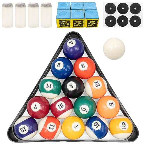 Billard Zubehör Set Komplett mit Kugeln, Dreieck, Kreide & Ersatzspitzen – Pool Billardkugeln Set 57,2 mm, Pool Tisch Zubehör für Zuhause, Bar & Verein