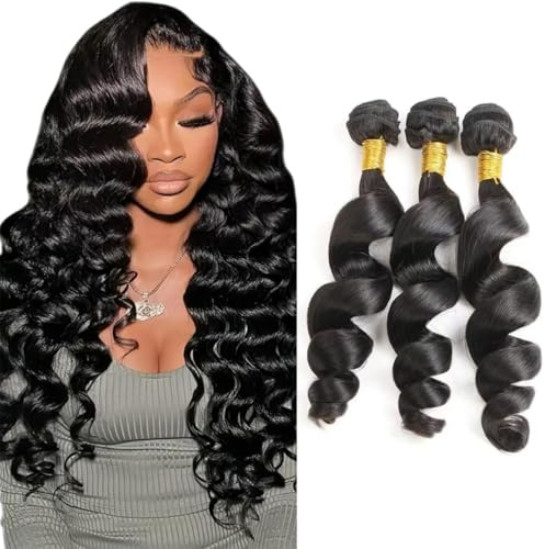 Shoaiye Extensiones de cabello humano sueltas de onda profunda, extensiones de pelo humano sin procesar, extensiones de tejido humano Remy doble trama #1B Natural Black 45,52 cm