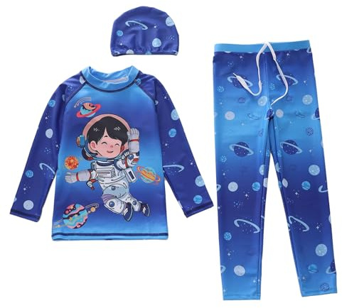 Costume da bagno da ragazzo 2026 ad alta elasticità e rashguard per ragazzi, ideale per piscina e spiaggia, asciugatura rapida, costume da bagno protezione solare UV, Blu, 7-8 Anni