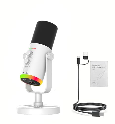 Microfono Dinamico a Condensatore USB con Riduzione del Rumore Migliorata e Illuminazione RGB per lo Streaming di Giochi, Podcast, Microfono, di Registrazione per PC Desktop Portatile per