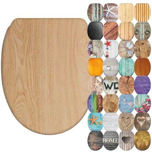 Sanilo WC Sitz mit Absenkautomatik & Quick-Release aus Holz | Toilettendeckel mit Soft-Close & Schnellverschluss, per Knopfdruck abnehmbar, einfache Montage von oben inkl. Schraubendreher