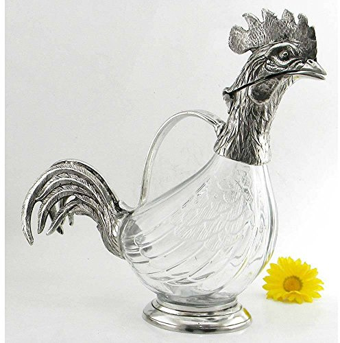 Cavagnini Jarra de cristal soplado y peltre con forma de gallo