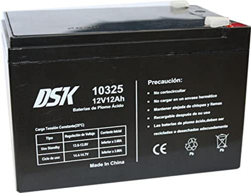 DSK Batteria al piombo 12V 12Ah, ideale per allarmi domestici, giocattoli elettrici, recinzioni, bilance, nera 10325