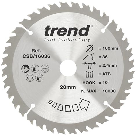 Trend Holz-Kreissägeblatt, 160 mm, 36 Zähne, 20 mm Bohrung, HW | Schneidet Holz sauber, mit 36 Zähnen, 2,4 mm Schnittbreite und +10° Haken, CSB/16036