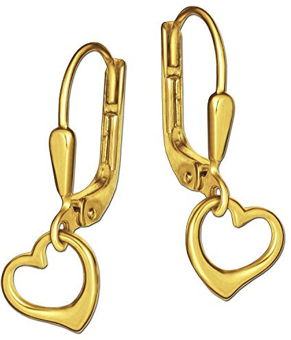 CLEVER Smycken gyllene små damer hjärta örhängen som örhängen 20 mm litet fritt svängande hjärta 7 mm inuti öppet glänsande 333 guld 8 karat för barn i smyckesfodral