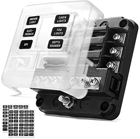 MICTUNING 6-Fach Sicherungshalter, ATO Sicherungskasten mit LED-Anzeige Schutzabdeckung für KFZ-Boot Marine-SUV