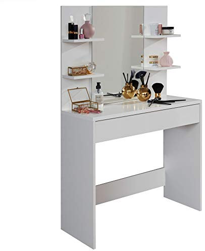 trendteam smart living - Basix - Schminktisch - Weiß - Kosmetiktisch mit 1 Schublade und 4 Konstruktionsböden - (BxHxT) 85 x 141 x 40 cm - Spiegel