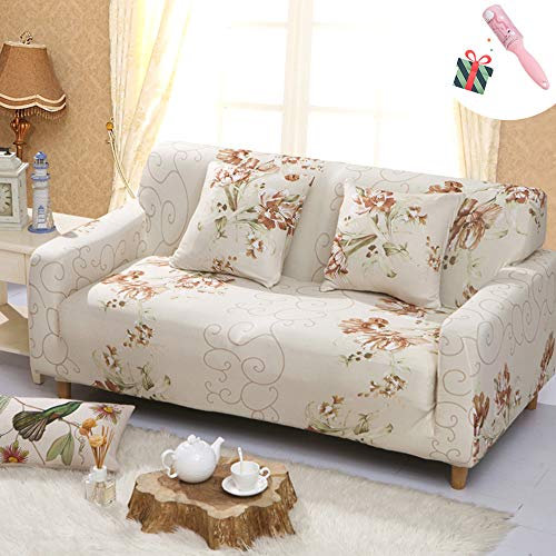 Sofa Überwürfe Sofabezug 3 Sitzer, Morbuy Elastisch Beige Ecksofa L Form Stretch Antirutsch Armlehnen Sofahusse Sofa Abdeckung Hussen für Sofa Couchbezug Sesselbezug (2 Sitzer,Elegant)