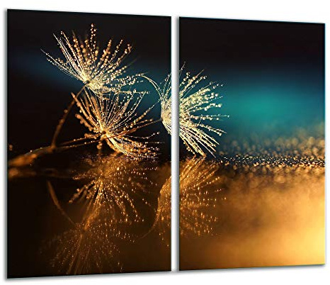 TMK | Herdabdeckplatten 2 Teilig 2x30x52 cm Ceranfeldabdeckung Küche Elektroherd Induktion Herdschutz Spritzschutz Glasplatte Schneidebrett Blumen Schwarz