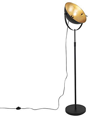 Qazqa Industrie Stehleuchte, Stehlampe - Magnax - Schwarz Gold, max. 15W, Geeignet für LED, 169cm, Ideal als Wohnzimmerlampe