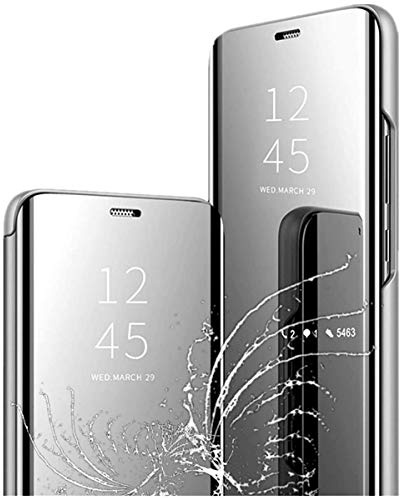 Yrzper Hülle für iPhone 12/Pro (6.1) - Silber: Flip Case Schutzhülle mit Standfunktion, Spiegel, PU Leder & PC Material
