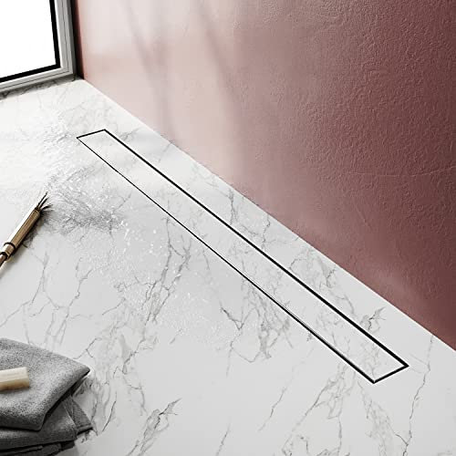 SIRHONA Caniveau Douche Italienne 80 cm Acier Inoxydable Caniveau de Sol à l'italienne Grille, Ce Modèle 2 en 1 + 360° à Carreler Drain de Douche Extra Plat avec Pare-odeur et Passoire à Cheveux