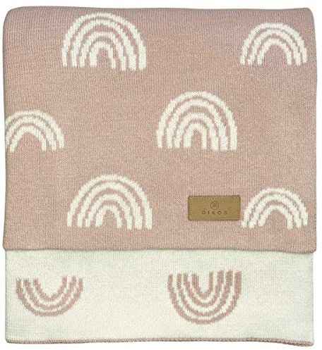 DIKOS® Babydecke Bio Baumwolle Mädchen Regenbögen rosa – 100% GOTS Zertifiziert – Strickdecke – Neugeborenen Baby Decke Erstlingsdecke Altrosa – Kinderwagendecke Geschenk zur Geburt