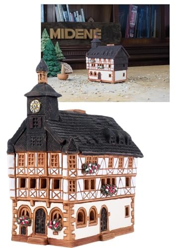 Midene Keramik Lichthäuser, Räucherhaus, Keramikhaus Deko, Häuser Handarbeit, Künstlerisches Miniatur-Rathaus in Heppenheim, Deutschland R336