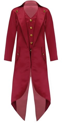 Moggemol Kids Boys Girls Gothic Steampunk Tailcoat Jacket Victorian Vintage Frock Coat Halloween Medieval Outfit Burgundy 12 Years