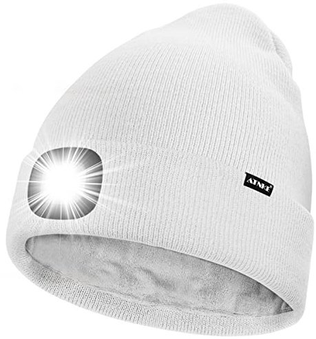 ATNKE LED Mütze mit Licht,Wiederaufladbare USB 4 LED Beleuchtete Laufmütze Extrem Heller Lampe Winter Warme Gefüttertes Fleece Stricken Mütze für Herren und Damen Geschenke