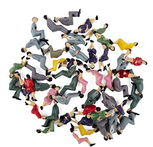 ZYWUOY 50 Pcs Personaggi, Figure Sedute in Plastica 1:32, Miniature Umane Dipinte Miste, Piccole Scene Architettoniche