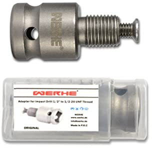 WERHE Adapter für Drehschlagschrauber 1/2 Zoll auf 1/2-20 UNF Bohrfutter | Stahl, Vierkantaufnahme, Sicherungsstift für festen Sitz, Länge 25 mm, geeignet für Holz, Metall, Kunststoff