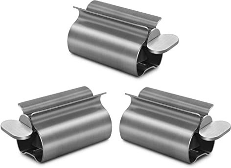 3er Set Tubenpresse Edelstahl | Tubenquetscher Zahnpasta | Tubenentleerer für Cremes mit Standfunktion | manueller Tubenausdrücker | Zahncreme Spender für Badezimmer | Zahnpastaspender zum Drehen