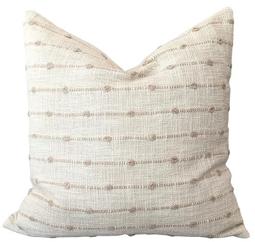 WAIKUA® Makramee Kissenbezug 45x45cm handgeknüpft beige - Boho Dekokissen Baumwolle - Sofakissen Bezug mit Strukturiertem Design - Zierkissen Handarbeit - Wohnzimmer Deko