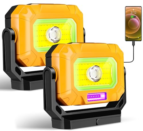 Keadeso 2 Pack Magnetic Work Light, 1500LM led work light, 4000mAh Rechargeable Work Light with 360°Rotating Magnetic Stand & Hook, 15 Modes, Magnetic flashlight for Car Repairing/Emergency/Camping