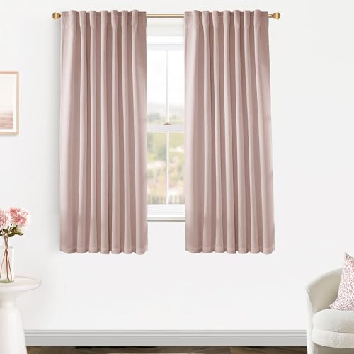 Kinderzimmer-Vorhänge, Leinen, verdunkelnd auf Rückseite, Schlaufenhaken, Falten, Verdunkelungsvorhänge, 2 Vorhänge, 160 cm, für Baby, Teenager, Schlafzimmer, Fenster, Rosa (Dusty Blush Pink)