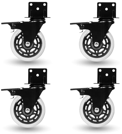 Iron Forge Tools Side Mount Casters Set of 4 Heavy Duty- Swivel Caster Wheels for Furniture Legs, Table, Workbench, Cart, Bed, Black Powder Coated L-Shaped Plate 3 Inch Caster Wheels, 600lbs Capacity