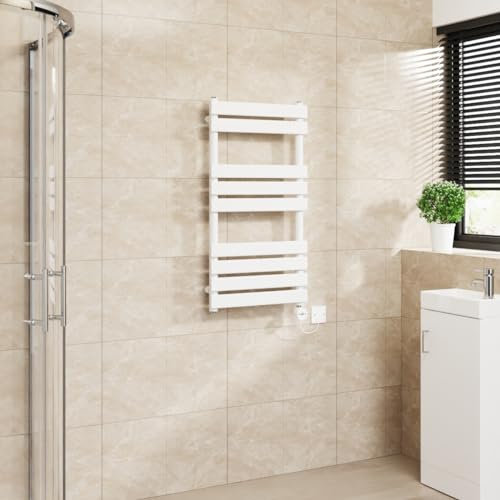 Warmehaus Flat Panel Electric Heated Towel Rail Touch Screen Timer Bathroom Radiator Prefilled White 950x500mm 400W
