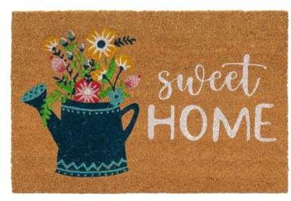 LEKE GO Felpudo Antideslizante Original Sweet Home Flores de Fibra de Coco para Entrada de Casa 60x40 cm. (Regadera)
