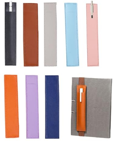 Bekecidi 8 Stück Stifthüllen aus PU-Leder, Verstellbarer Stifthalter mit Gummiband, Bleistifthalter, Etui, Stifttasche für Notizbücher, Bücher, Planer, Ordner, Bücher