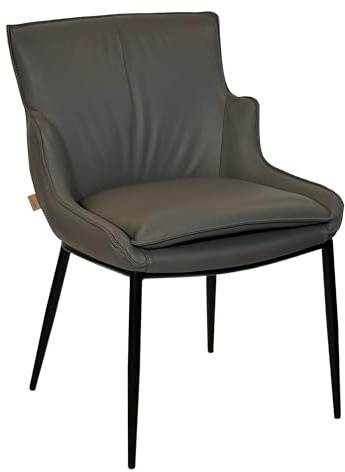 SIX Komfortabler Lusso Echtleder Stuhl - Hochwertiges Rindsleder, belastbar bis 150 kg, ergonomisch, stabil, ideal für Esszimmer, Büro, Konferenzraum - in Grau