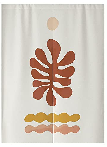 Patio Door Curtains Mustard Yellow Leaf Kitchen Curtains Polyester Room Divider Curtains Front Door Curtain Washable Cafe Curtains for Kitchen Curtain for Door Blackout Door Curtain 80x200cm