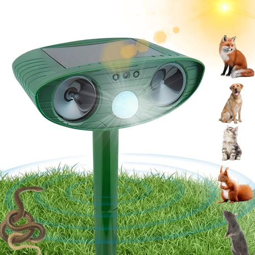 Répulsif à ultrasons pour chat - Extérieur étanche - Répulsif solaire pour animaux et renards - Avec détecteur de mouvement PIR - Pour chats, chiens, oiseaux, écureuils, animaux sauvages