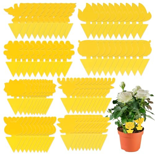 80 Stück Gelbsticker Trauermücken Bekämpfen, Gelbtafeln Gegen Trauermücken, Doppelseitig Klebende Gelbsticker Zimmerpflanzen, Blümchenmuster Fruit Fly Trap (8 Formen)