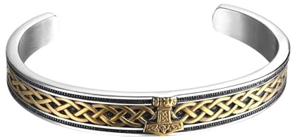 JewelryWe viking Mjolnir armband män: guld silver rostfritt stål nordisk tors hammare öppen justerbar manschett armband armband armband med keltiska knutar triquetra vintage amulett smycken gåva,