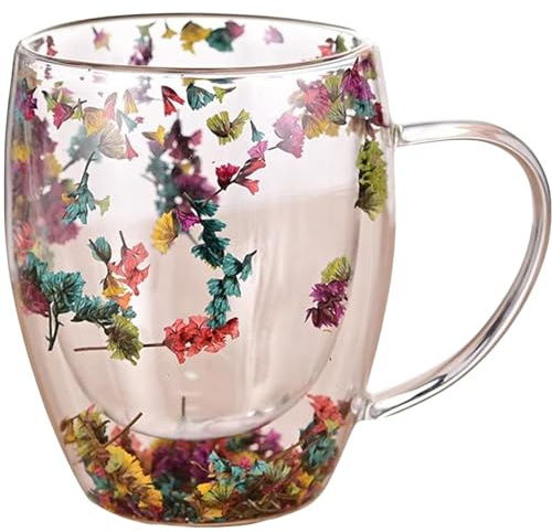 Taza de café de doble pared KyneLit, taza de vidrio de doble pared con asa, flores secas, taza de café aislada con asa (1)