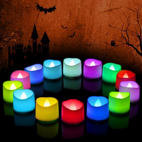 AMAGIC 24 Pack Farbwechsel Flackern Helle Flammenlose LED Kerze Batteriebetrieben Gefälschte Elektrische Teelichter für Weihnachten Party Halloween Geburtstag Tischdekoration