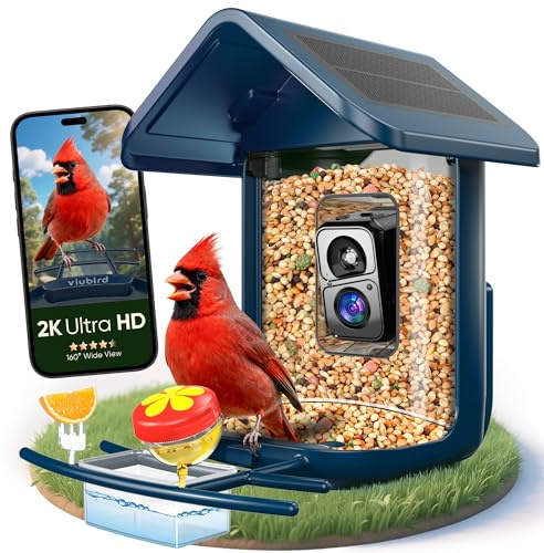 Viubird Vogelfutterstation mit Kamera: intelligenter 2K-Solar-betriebener Vogelfutterspender für den Hinterhof, automatische KI-ID