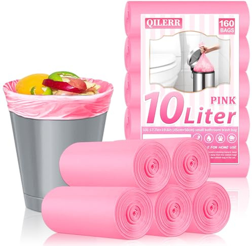 QILERR 10 l kleine Müllbeutel für Badezimmer, 160 Stück, extra dick, robust, Pedalabfallbeutel für Küche, Büro, passend für 10–15 l Mülleimer