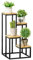 Outsunny Scaffale Porta Piante da Interno a 4 Livelli, Scaffale Porta Fiori e Vasi in Metallo e Legno di Abete per Interni ed Esterni, per Giardino, Balcone e Soggiorno, 34x34x66cm, Colore Legno