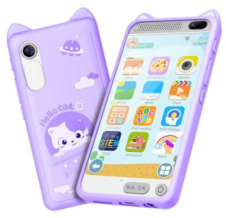 Telefono Giocattolo, 3.97 Cellulare Giocattolo Regalo Natale/Compleanno, 200+ Puzzle Gioco Smartphone Bambini, 2000mA Cameraphone 3 Anni Idee Regalo Bambina(viola)