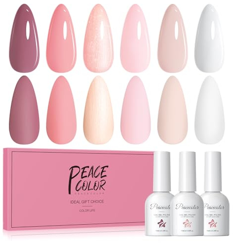 PEACECOLOR Gel Nail Polish Set 6 Colours Gel Polish Set Sock Off Nude Pink White Nail Art Kit for Home DIY Manicure Salon Gift for Women 6 x 10ML