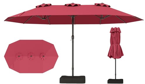 RELAX4LIFE Ombrellone Doppio da Giardino 4,5 x 2,4 M, Ombrellone da Balcone con Apertura a Manovella, 2 Sacchi di Sabbia Parasole per Patio, Cortile, Ristorante o Bar (Bordeaux, 443 x 263 cm)