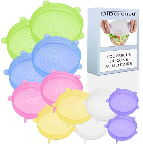 Couvercle Silicone Alimentaire 12 Pièces Multicolore | Différentes Tailles, Extensible, Réutilisable, Lavable au Lave-Vaisselle, Pour Boîte de Conserve