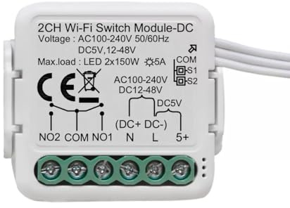 MHCOZY 2 Canales DC 5V 24V 32V AC100-240V Relé WiFi Inteligente de Contacto Seco con App Tuya Smart Life, Funciona con Alexa Google Home