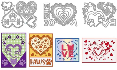 MAYJOYDIY Hundepfote Liebessymbol Metall Stanzformen Katzen Haustierknochen Stanzschablone Spitze Herz Hintergrund Prägung Vorlage Für DIY Scrapbooking Basteln Kartenherstellung Album Geschenkdekor