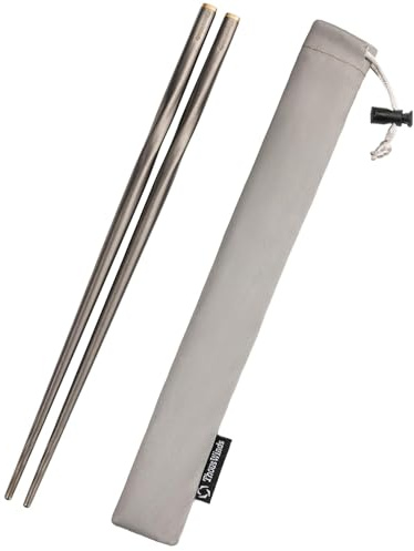 Thous Winds Essstäbchen Wiederverwendbar, 1 Paar Essstäbchen Titan Camping, Premium Metall Ess Stäbchen Spülmaschinenfest, Leichtgewicht Rutschfest Legierung Stäbchen mit Stasche