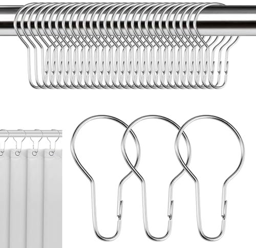 30PCS Shower Curtain Rings, Hanging Shower Clips, Stainless Steel Metal Rust Proof Decorative Hooks Loop for Bedroom Bathroom Kitchen Curtain Rods